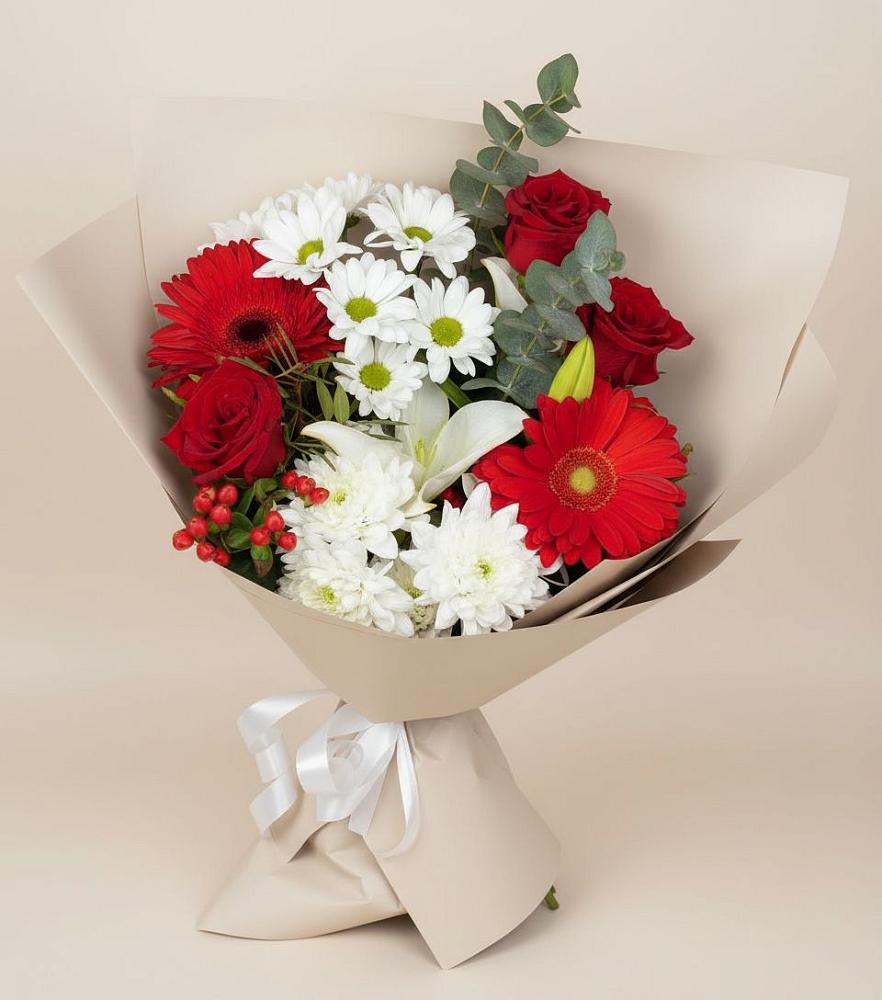 Букет цветов из: Розы, Хризантемы, Герберы и Лилии в Сяве